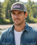 SAGE Patch Trucker Hat - Baseball Cap - Charcoal-Rainbow Trout