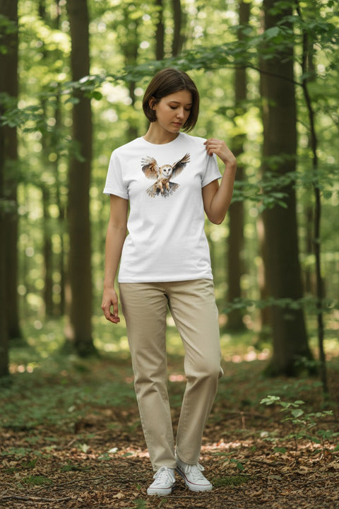 Damen T-Shirt aus 100 % Baumwolle mit Eule aus dem Sauerland