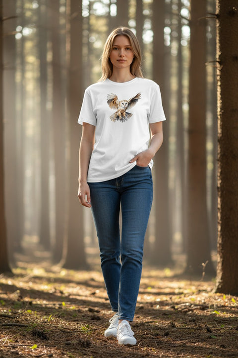 Damen T-Shirt aus 100 % Baumwolle mit Eule aus dem Sauerland