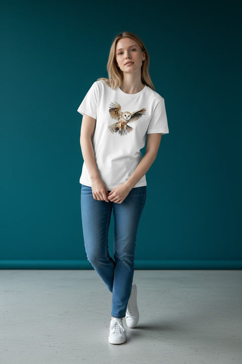 Damen T-Shirt aus 100 % Baumwolle mit Eule aus dem Sauerland