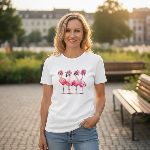 Damen T-Shirt - "Pink Flamingos" - 100 % Baumwolle