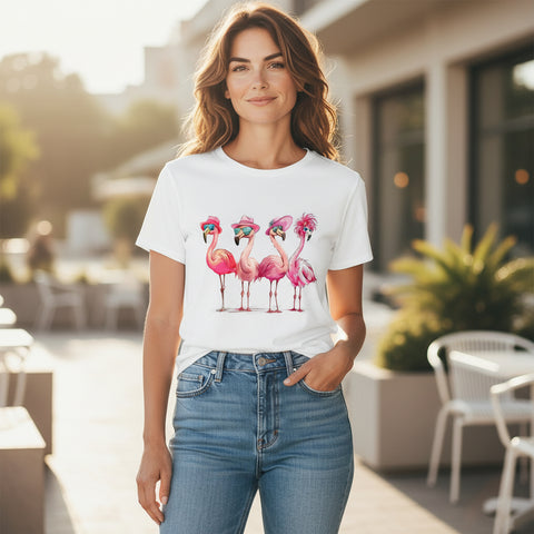 Damen T-Shirt - "Pink Flamingos" - 100 % Baumwolle