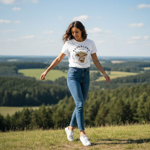 Damen T-Shirt Sauerland meine Heimat mit Kuh