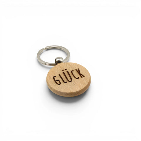 Schlüsselanhänger aus Holz - Rund - GLÜCK
