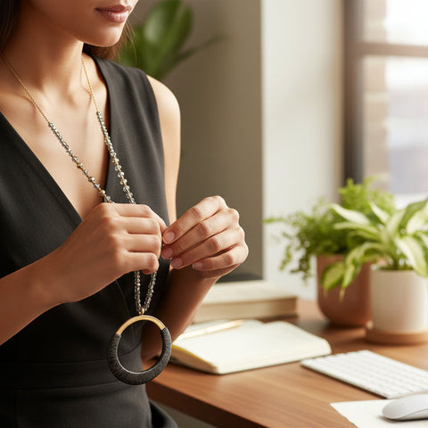 Damen Halskette - Perlen mit Messingkreis und Kunstleder - Schmuck im Sauerland kaufen!