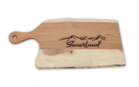 Schönes Schneidebrett aus Akazienholz mit Gravur Sauerland 