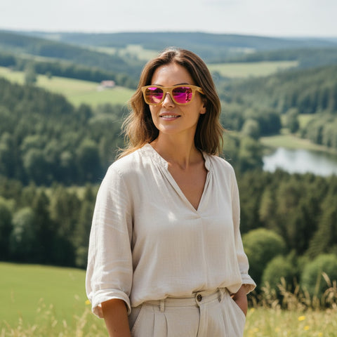 Sonnenbrille Bambus mit Sauerland Gravur - Pink