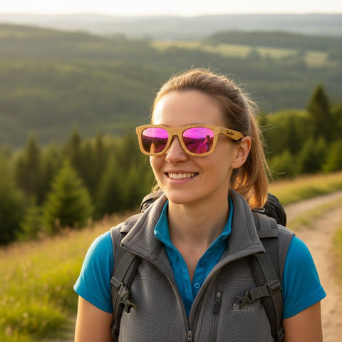 Sonnenbrille Bambus mit Sauerland Gravur - Pink