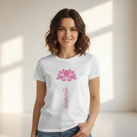 Damen T-Shirt - "YOGA PINK LOTUS NAMASTE" - 100 % Baumwolle