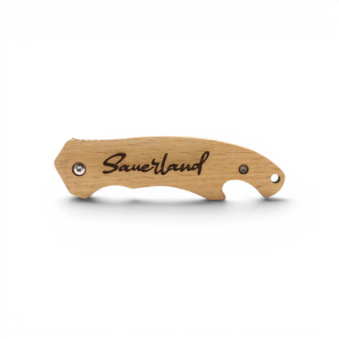 Wunderschönes Klappmesser mit edlem Holzgriff und hochwertiger Lasergravur „SAUERLAND“ – ein praktischer und stilvoller Begleiter für jede Wanderung.