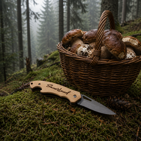 Wunderschönes Klappmesser mit edlem Holzgriff und hochwertiger Lasergravur „SAUERLAND“ – ein praktischer und stilvoller Begleiter für jede Wanderung.