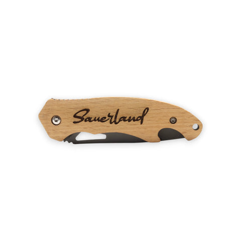 Wunderschönes Klappmesser mit edlem Holzgriff und hochwertiger Lasergravur „SAUERLAND“ – ein praktischer und stilvoller Begleiter für jede Wanderung.