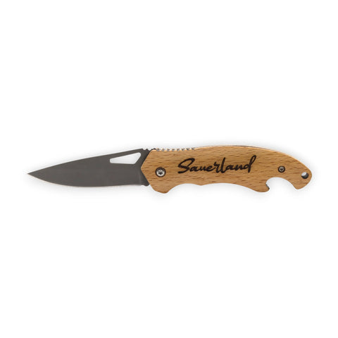 Wunderschönes Klappmesser mit edlem Holzgriff und hochwertiger Lasergravur „SAUERLAND“ – ein praktischer und stilvoller Begleiter für jede Wanderung.