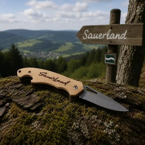 Schönes Taschenmesser mit Holzgriff und der Gravur Sauerland