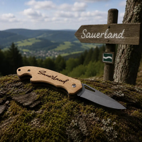 Schönes Taschenmesser mit Holzgriff und der Gravur Sauerland