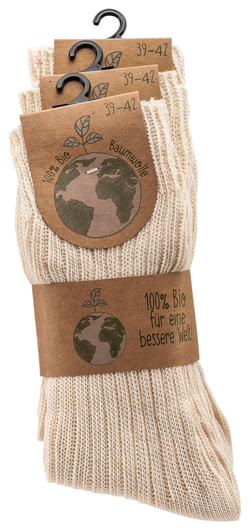 100% Bio Baumwollsocken Natur - 3er Pack - Größe 35 - 38 - Weihnachtsgeschenk